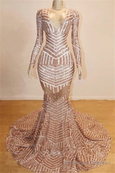 Charming Long Sleeves V Neck Backless Pink Lace 2025 Prom Dresses